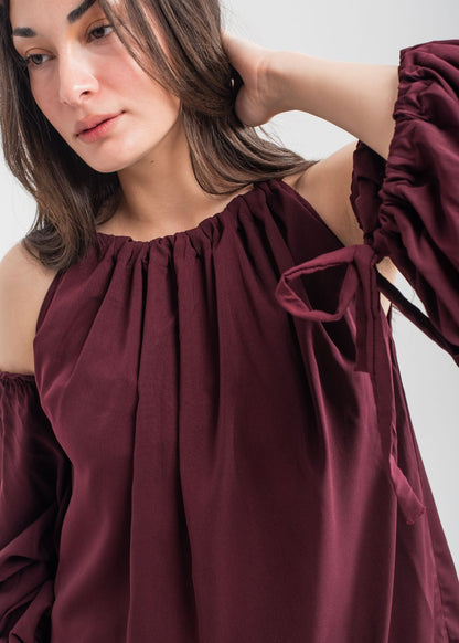 Women's Halter Top in Maroon with a Unique Straw String and Knot Detail