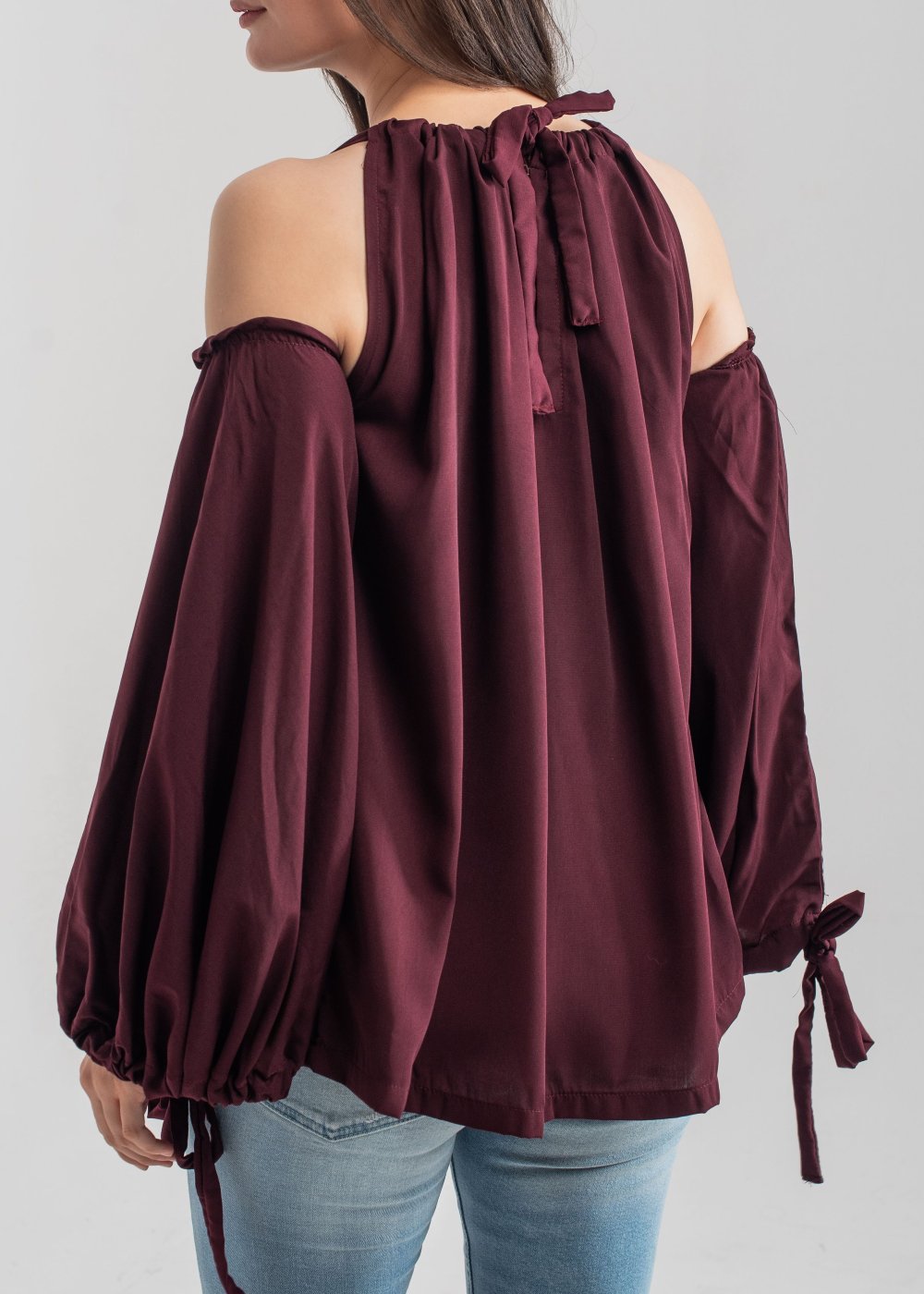 Women's Halter Top in Maroon with a Unique Straw String and Knot Detail