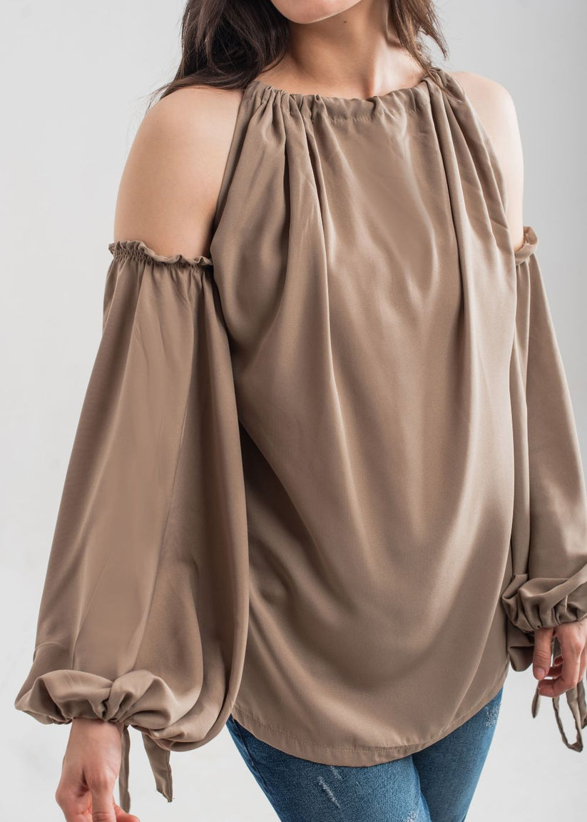Women's Off-Shoulder Top in Beige