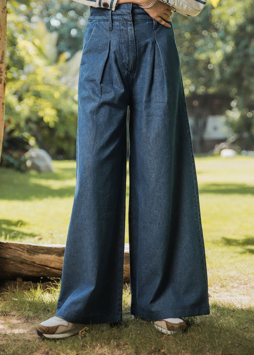 Women's Palazzo Pants in Blue Featuring a Relaxed Loose Fit Style