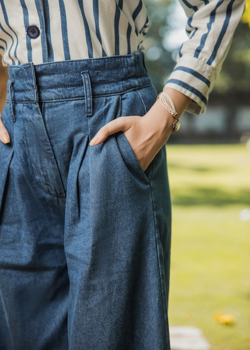 Women's Palazzo Pants in Blue Featuring a Relaxed Loose Fit Style