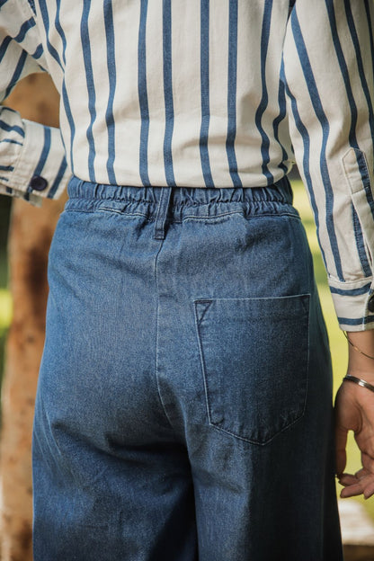 Women's Palazzo Pants in Blue Featuring a Relaxed Loose Fit Style