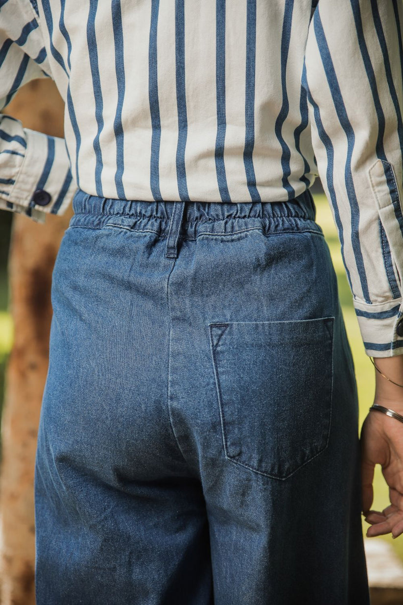 Women's Palazzo Pants in Blue Featuring a Relaxed Loose Fit Style