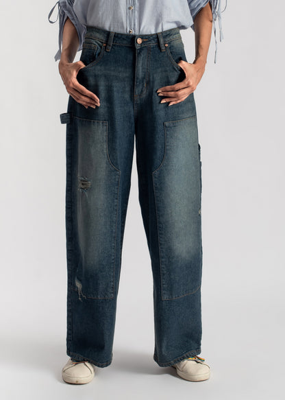 women's skater jeans in blue with a subtle green tint