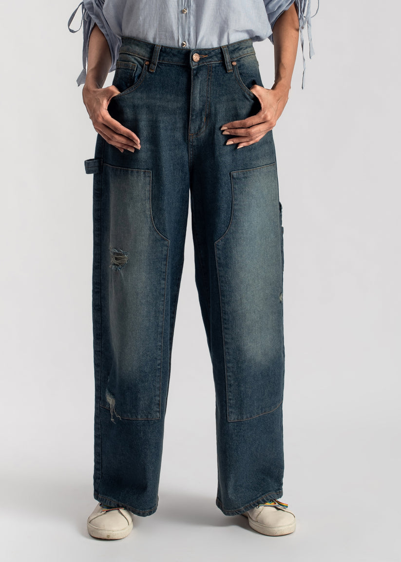 women's skater jeans in blue with a subtle green tint