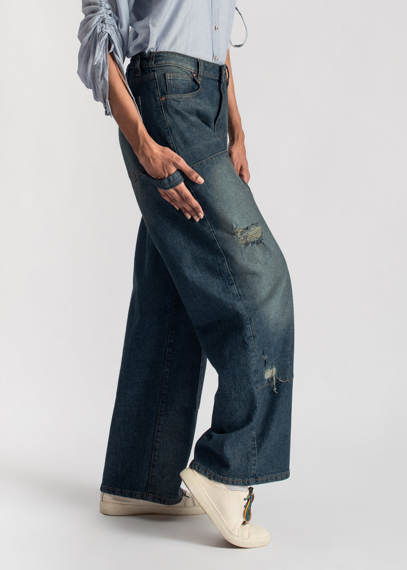women's skater jeans in blue with a subtle green tint