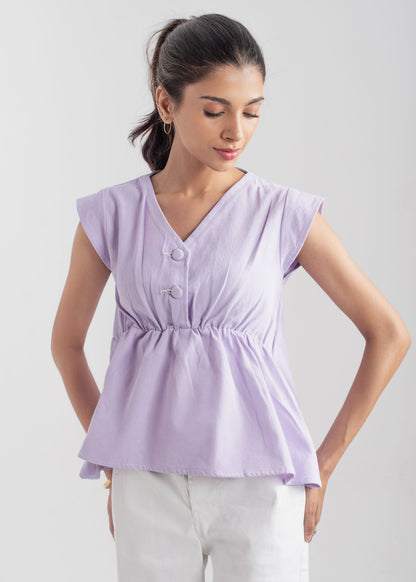 Women's Sleeveless Peplum Top in Pastel Purple by 1947 Clothing
