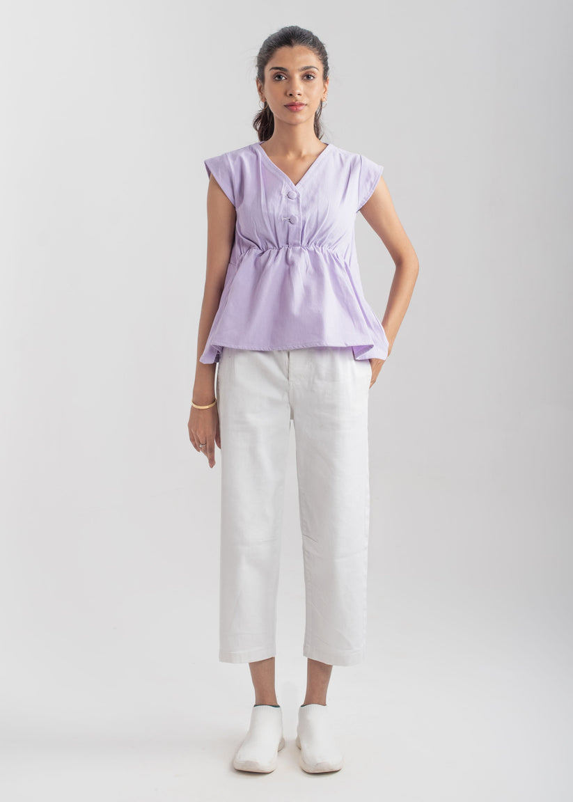 Women's Sleeveless Peplum Top in Pastel Purple by 1947 Clothing