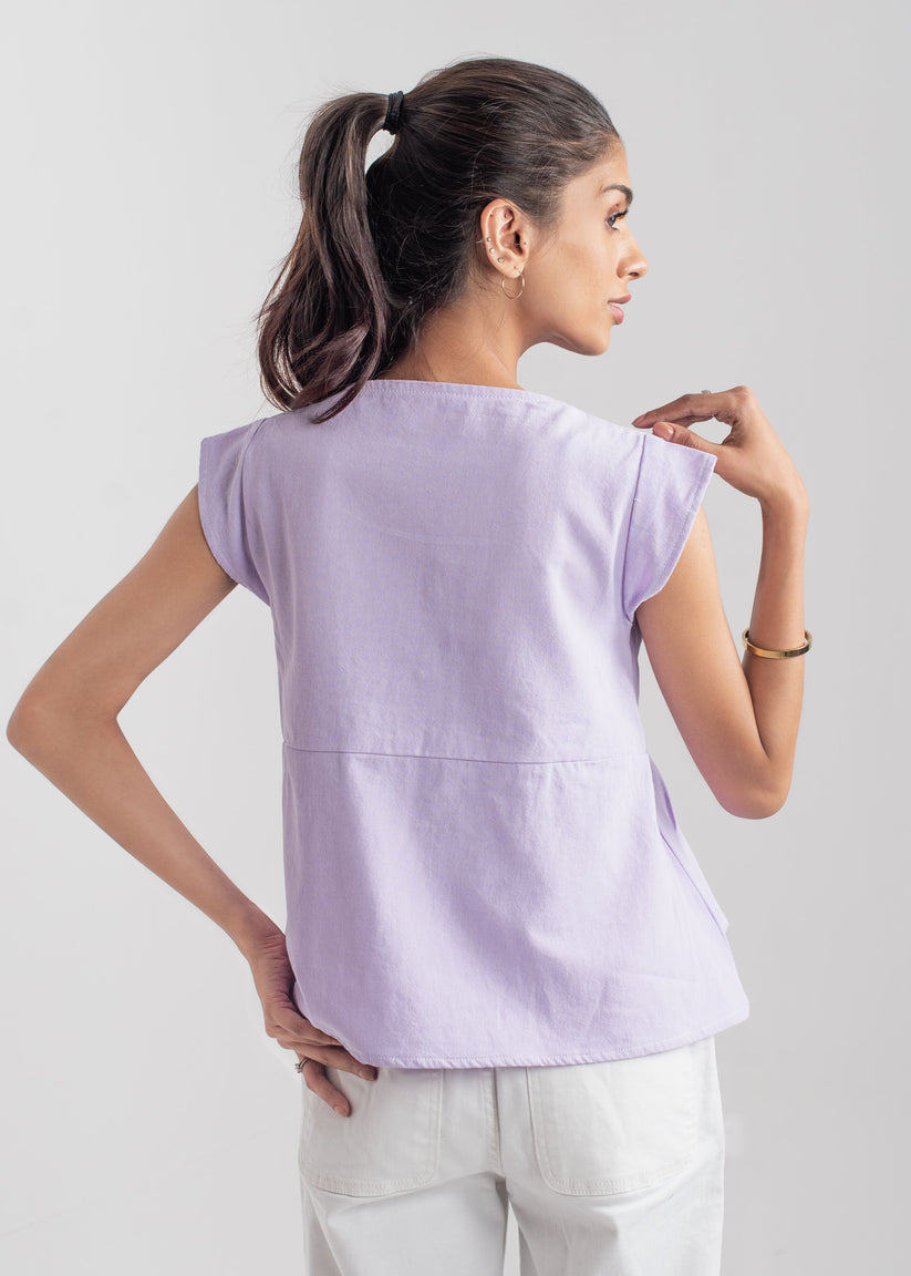 Women's Sleeveless Peplum Top in Pastel Purple by 1947 Clothing