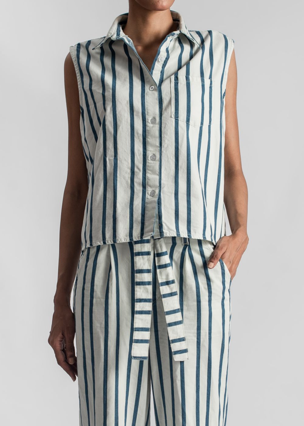 Women's Summer Coord Set with Blue and White Stripes