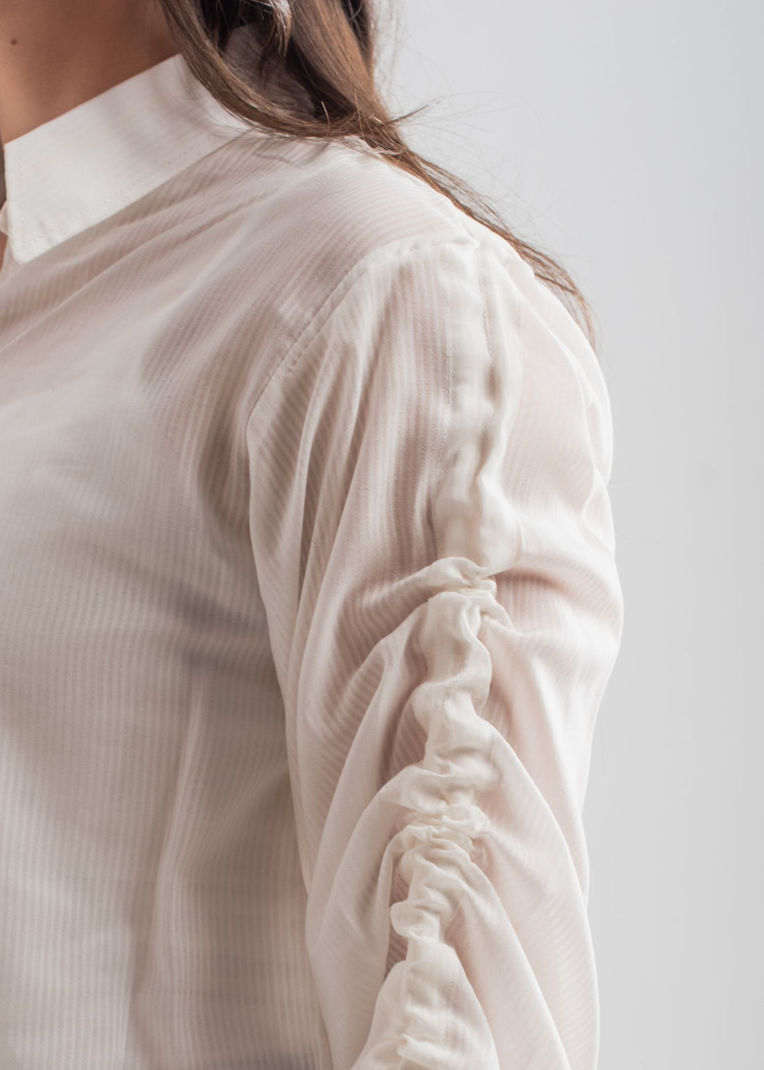 Women's White Button Down Shirt with Stringed Sleeves