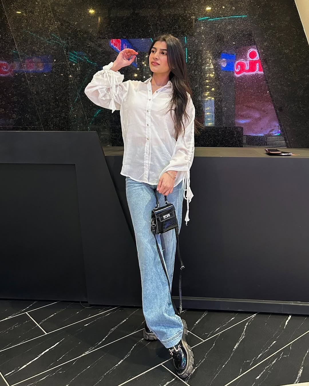 Women's White Button Down Shirt with Stringed Sleeves
