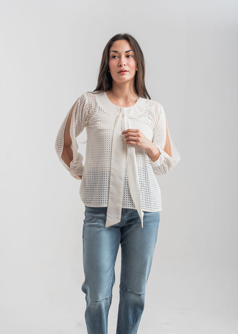 Women's White Laser Cut Top