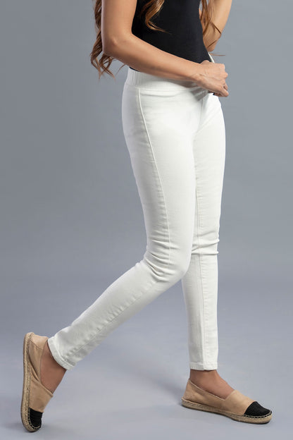 Mid Rise Stretchable Jeggings (White) (DIANA)