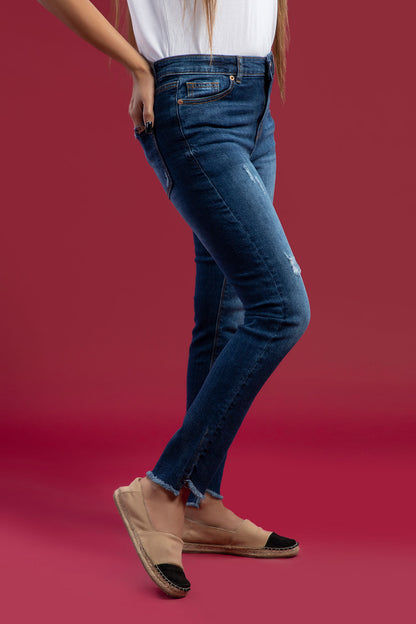 Mid Rise Stretchable Ripped Jeans (Dark Blue)