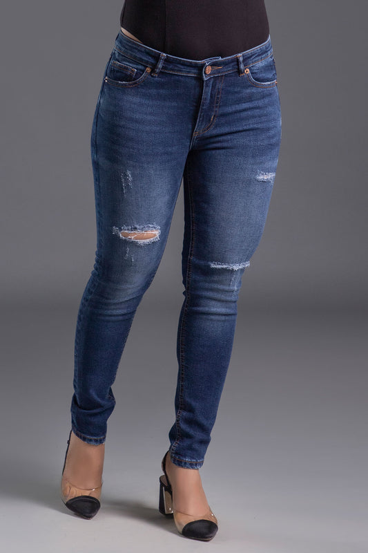 Mid Rise Stretchable Ripped Jeans (Yale Blue) ( INDIE POP )