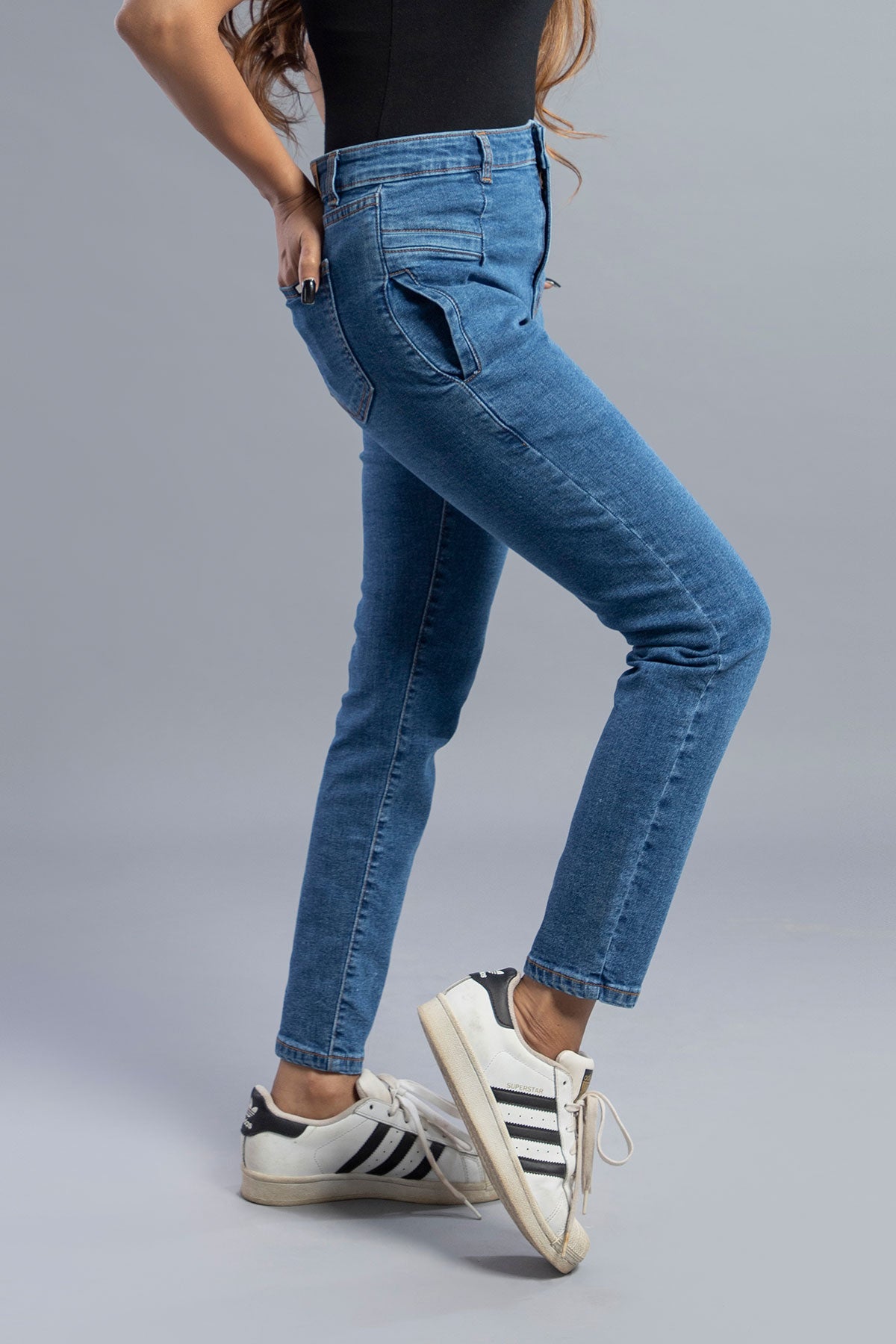 Mid Rise Stretchable Jeans (Mid Blue) ( MARIBELLE )