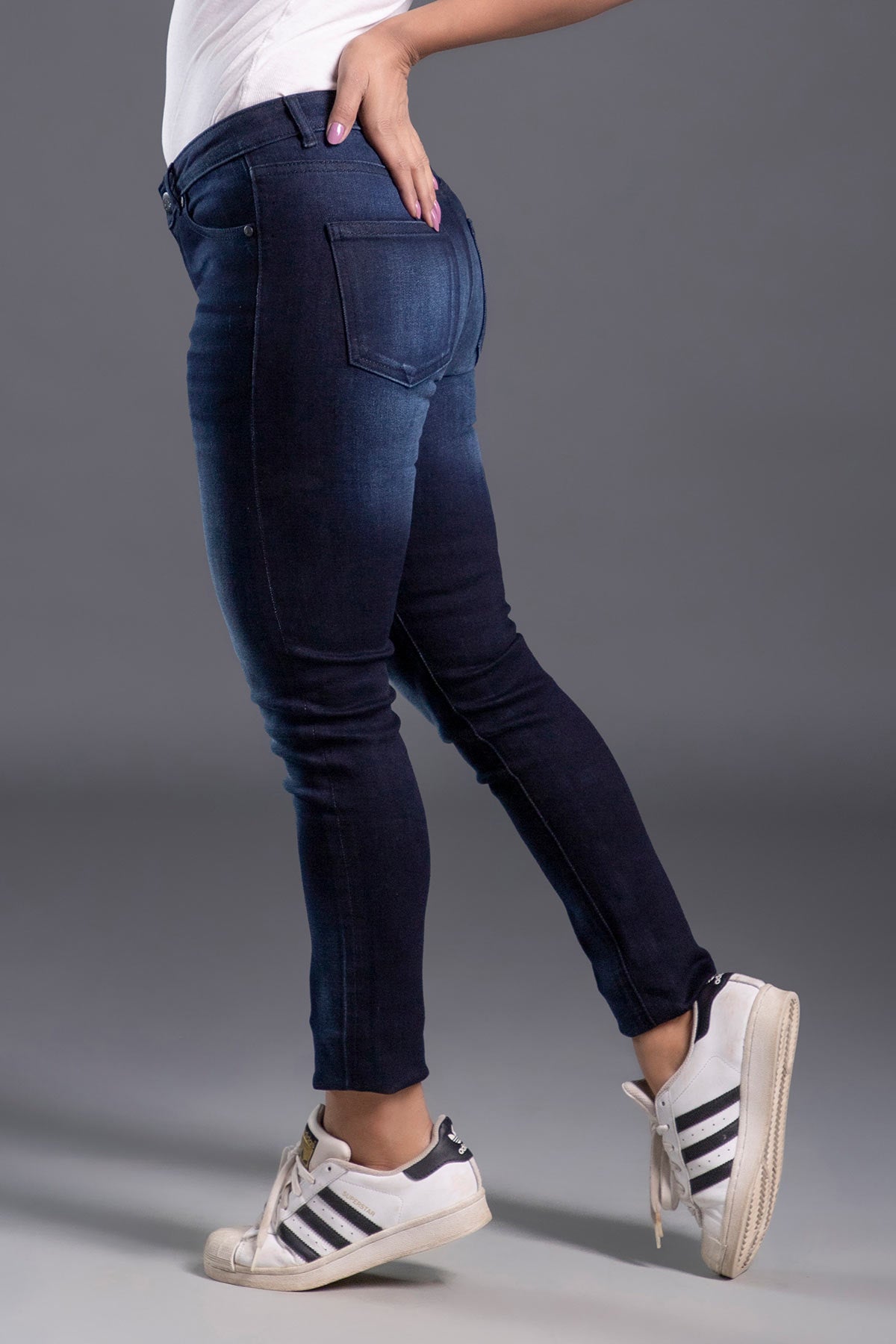 Slim-Fit Mid Waist Stretchable Jeans (Dark Blue) (DARK FANTASY)