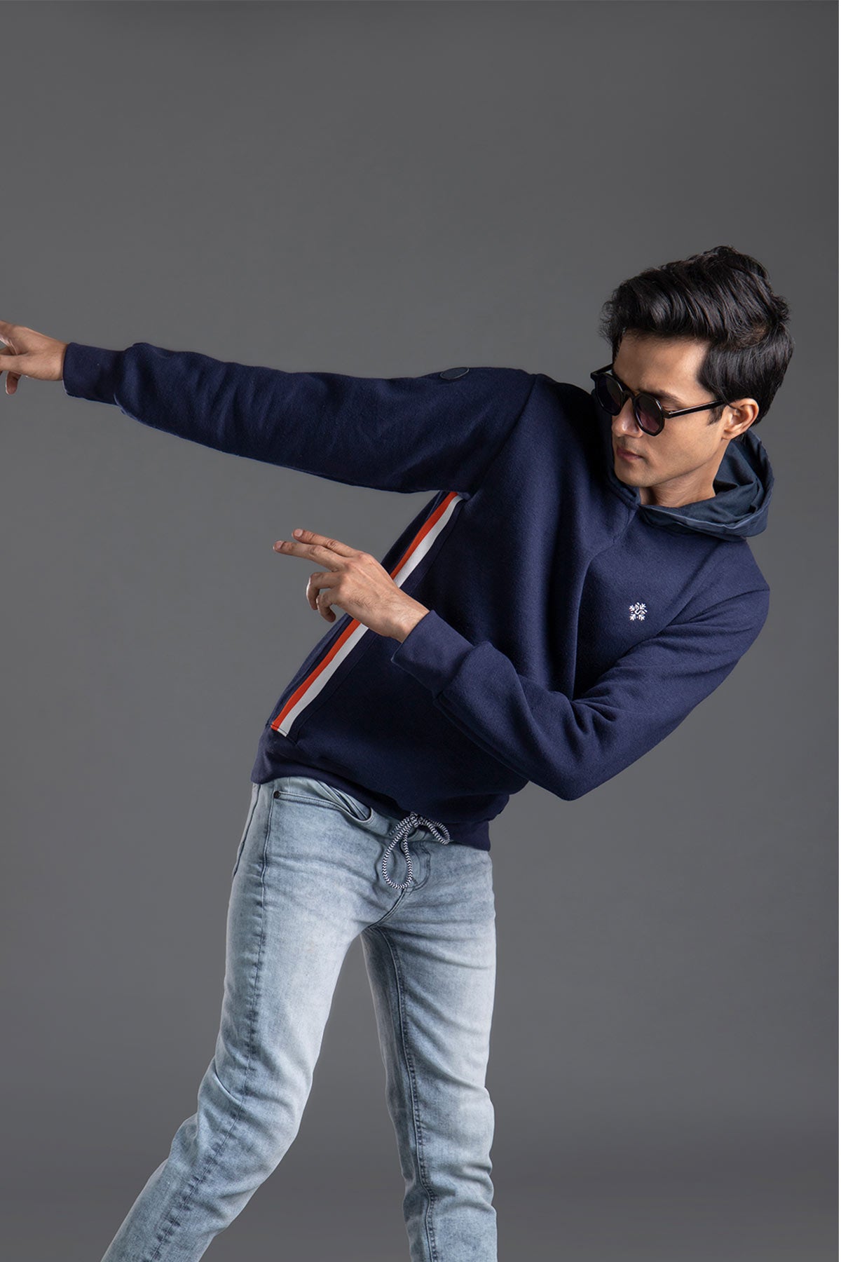 Navy Blue Hoodie with Side Twill