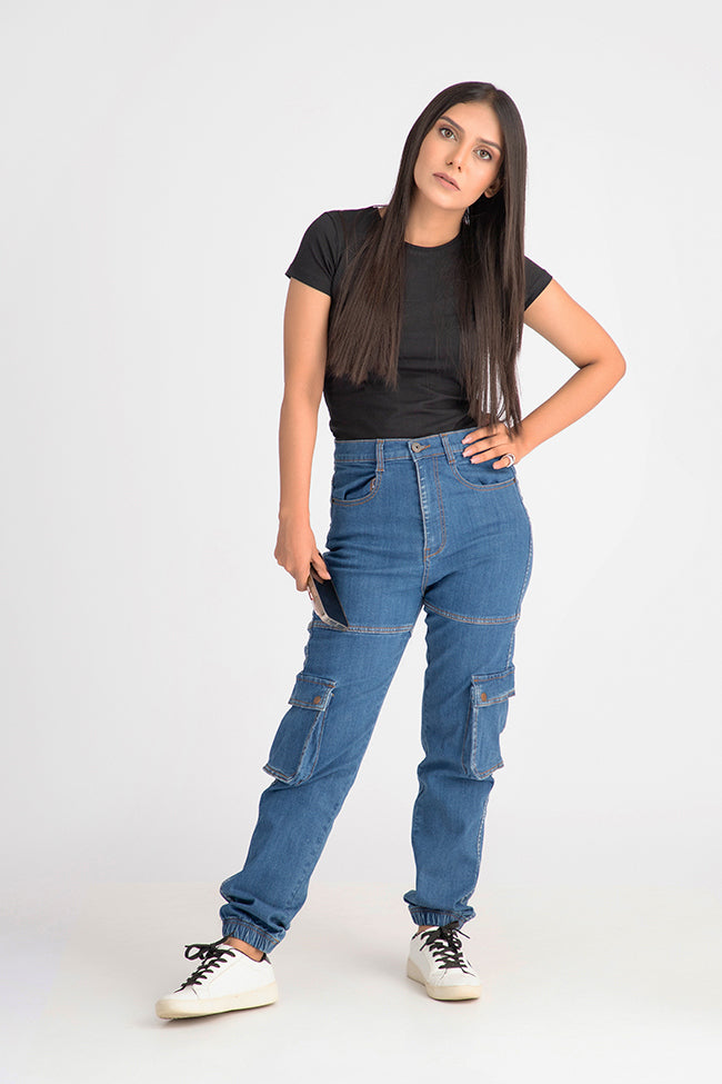 2-Pocket Blue Jogg Jeans for Women 