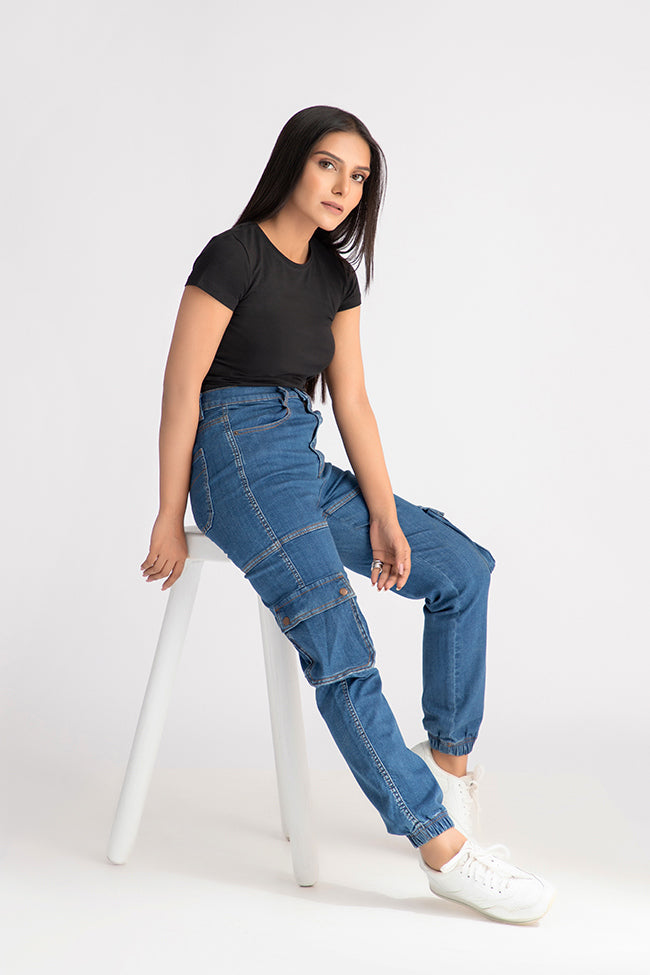 2-Pocket Blue Jogg Jeans for Women 