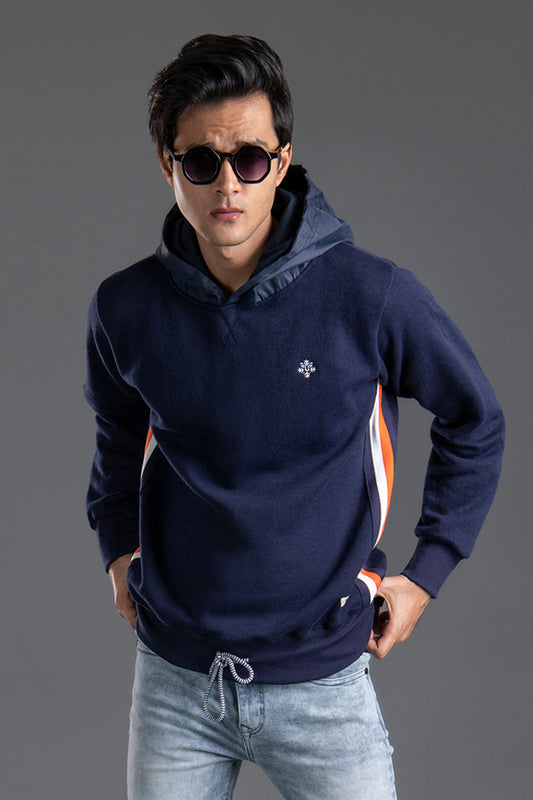 Navy Blue Hoodie with Side Twill