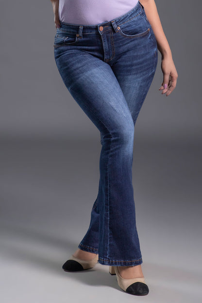 High Rise Stretchable Bootcut Jeans (Dark Blue)