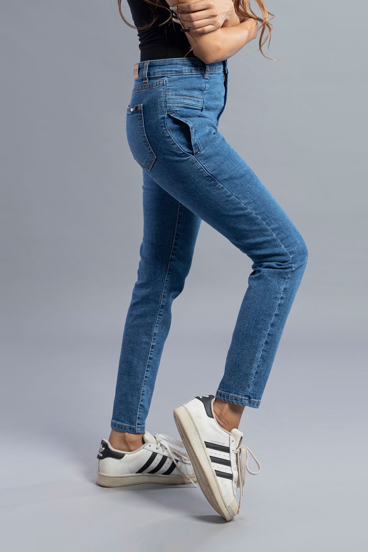 Mid Rise Stretchable Jeans (Mid Blue) ( MARIBELLE )