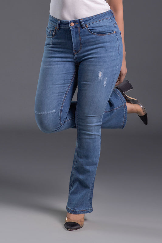 Mid Rise Bootcut Ripped Jeans (Light Blue) ( provocative )