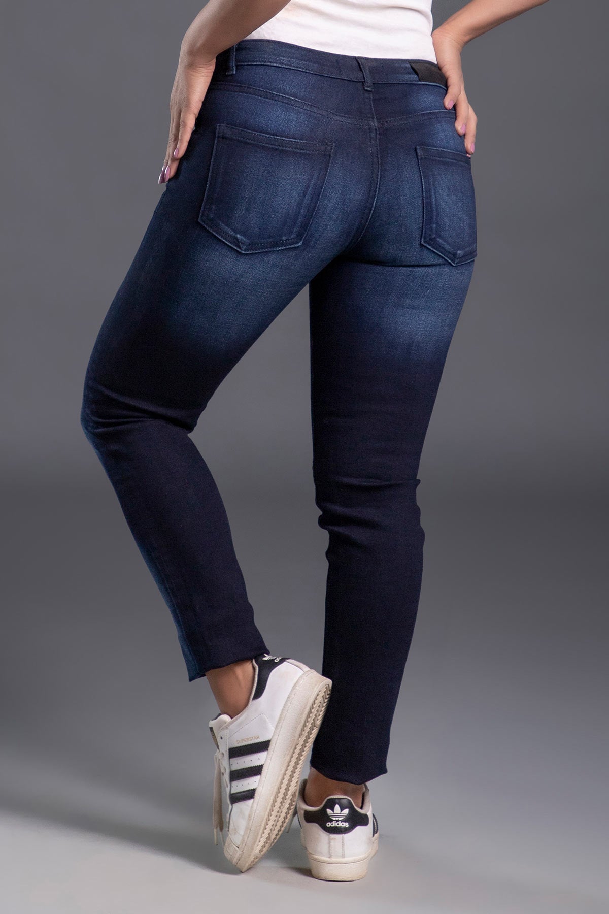 Slim-Fit Mid Waist Stretchable Jeans (Dark Blue) (DARK FANTASY)