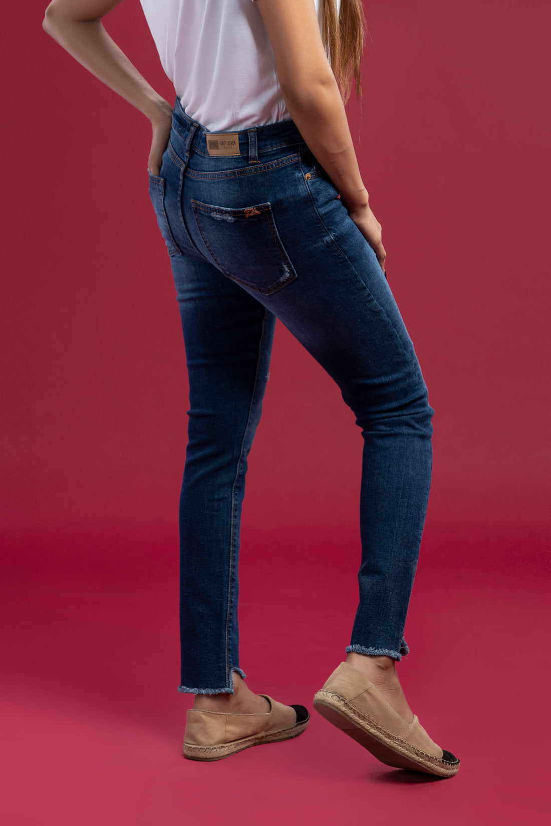 Mid Rise Stretchable Ripped Jeans (Dark Blue)