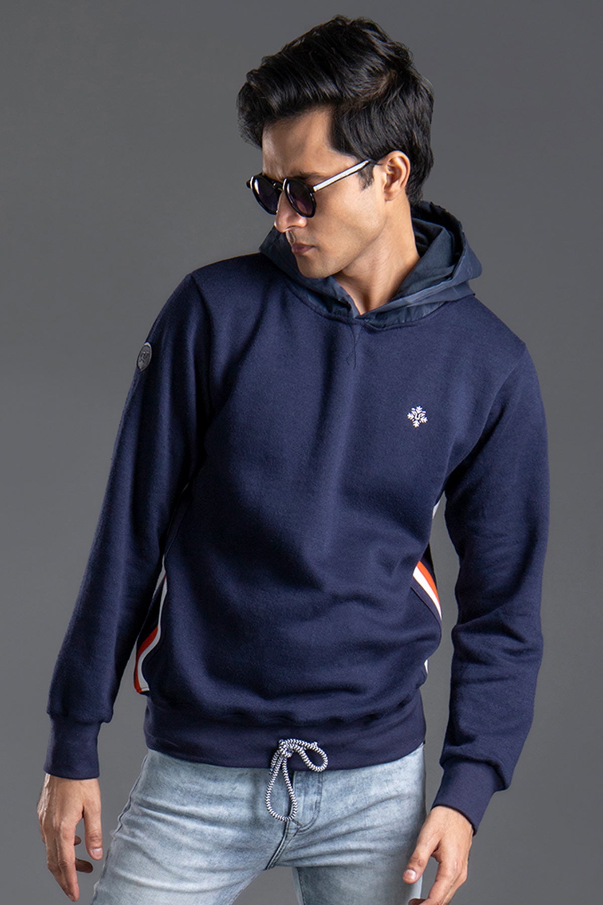 Navy Blue Hoodie with Side Twill