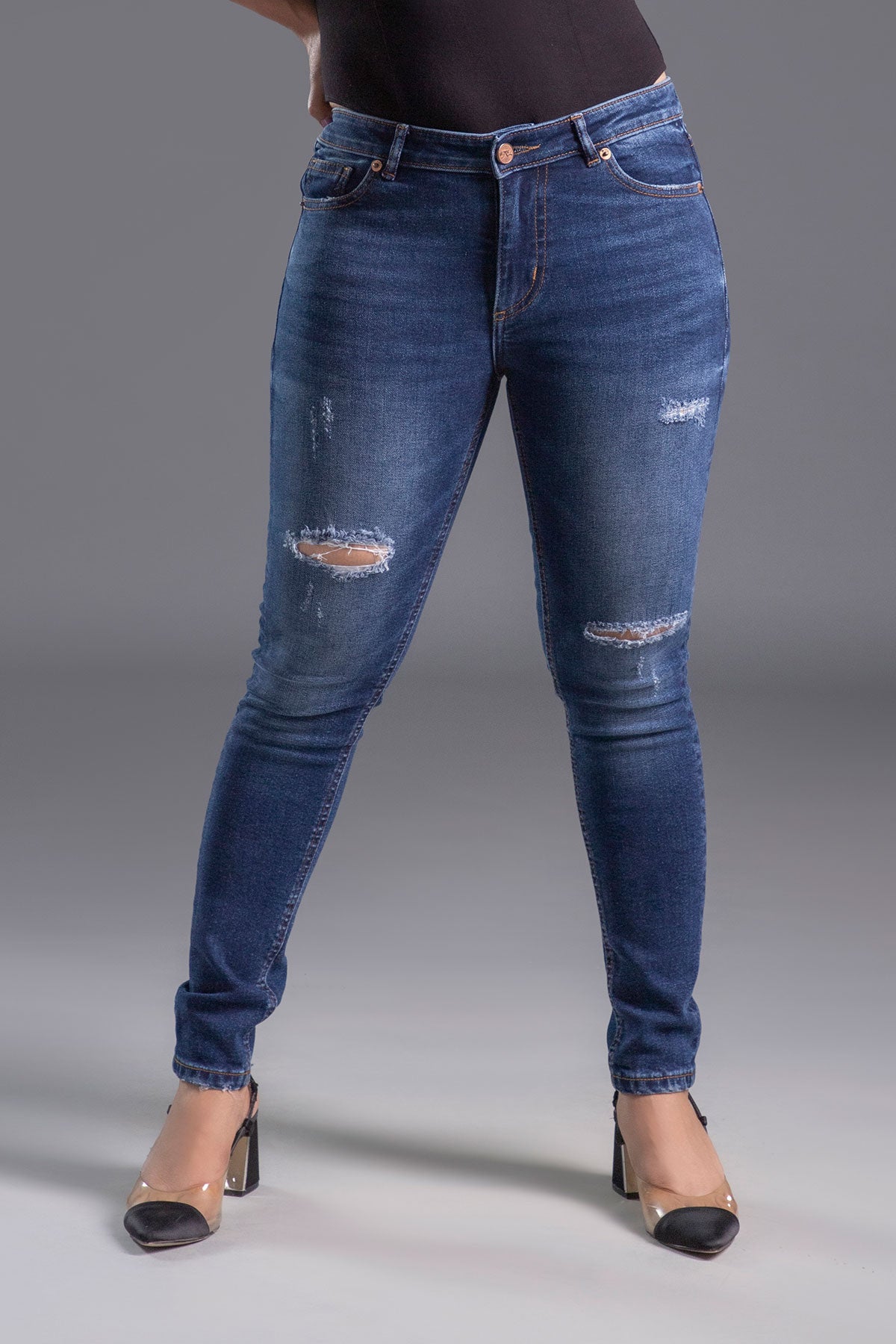 Mid Rise Stretchable Ripped Jeans (Yale Blue) ( INDIE POP )