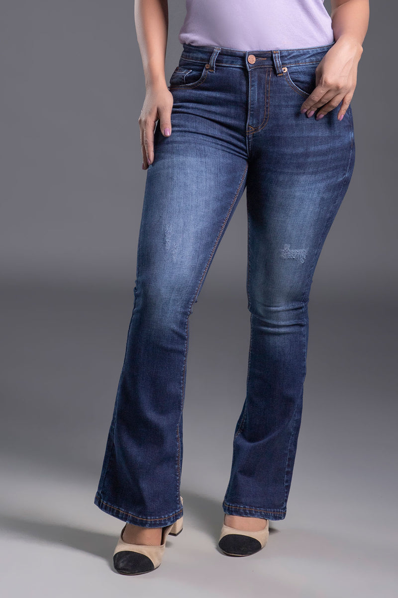 High Rise Stretchable Bootcut Jeans (Dark Blue)