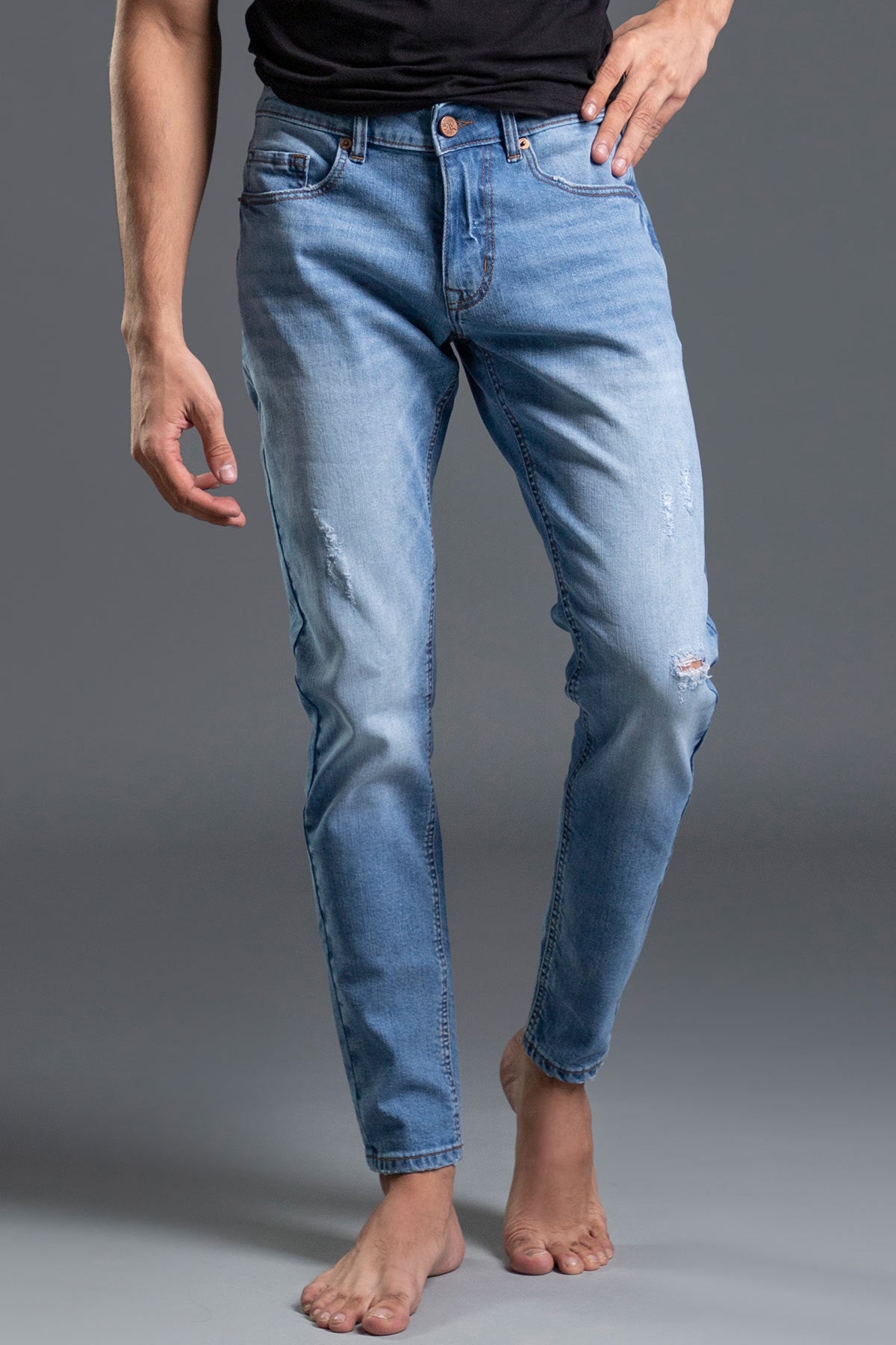 Skinny Stretchable Mid Rise Jeans (Ice Blue) ( white water )