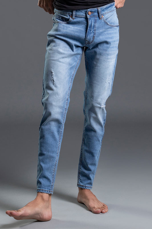 Skinny Stretchable Mid Rise Jeans (Ice Blue) ( white water )