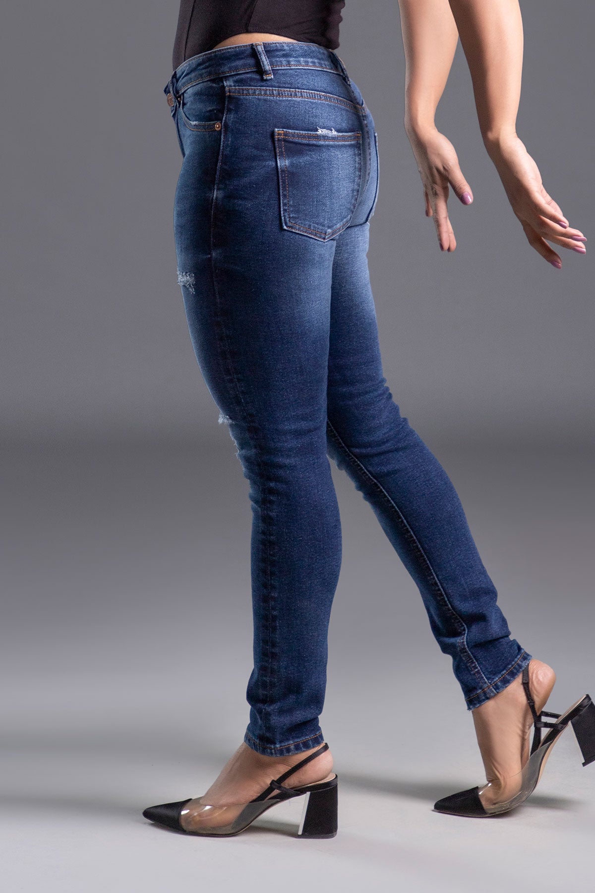 Mid Rise Stretchable Ripped Jeans (Yale Blue) ( INDIE POP )