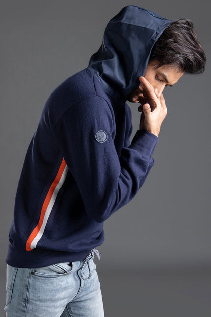 Navy Blue Hoodie with Side Twill