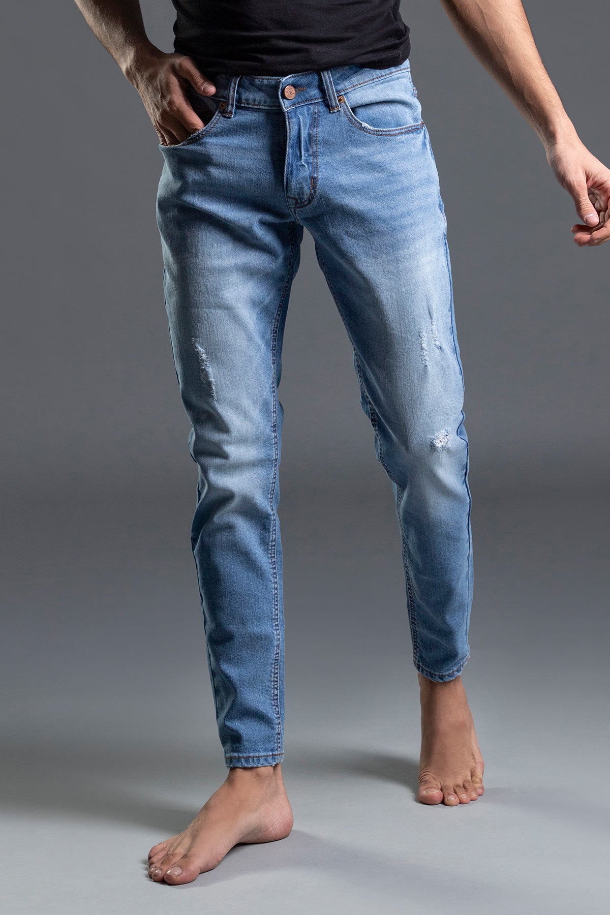 Skinny Stretchable Mid Rise Jeans (Ice Blue) ( white water )