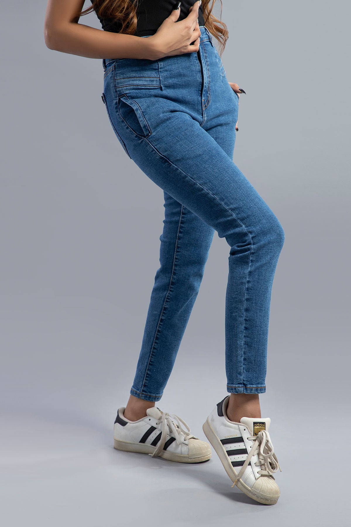 Mid Rise Stretchable Jeans (Mid Blue) ( MARIBELLE )