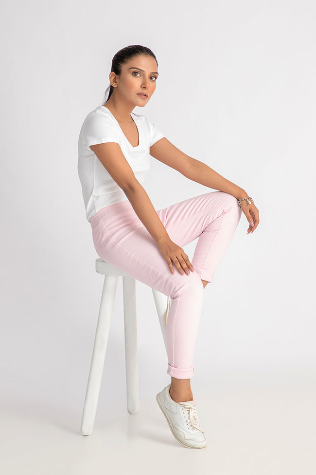 Casual Denim Jeggings - Pink