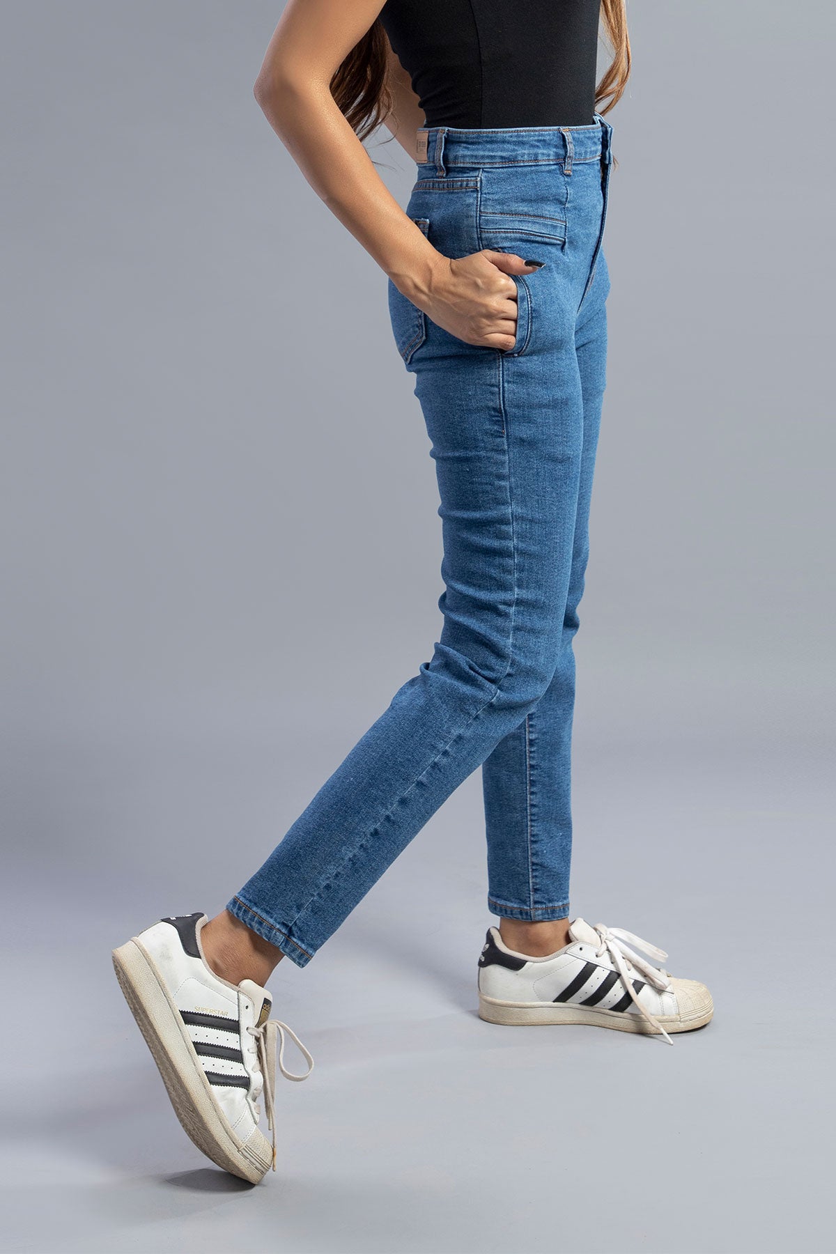 Mid Rise Stretchable Jeans (Mid Blue) ( MARIBELLE )