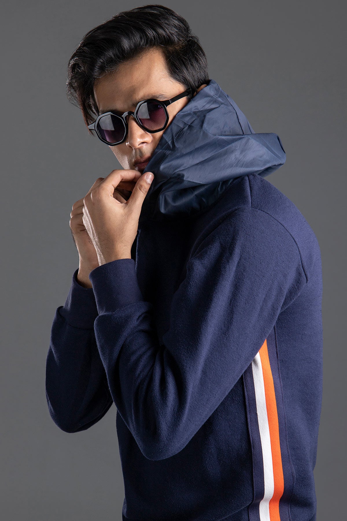 Navy Blue Hoodie with Side Twill