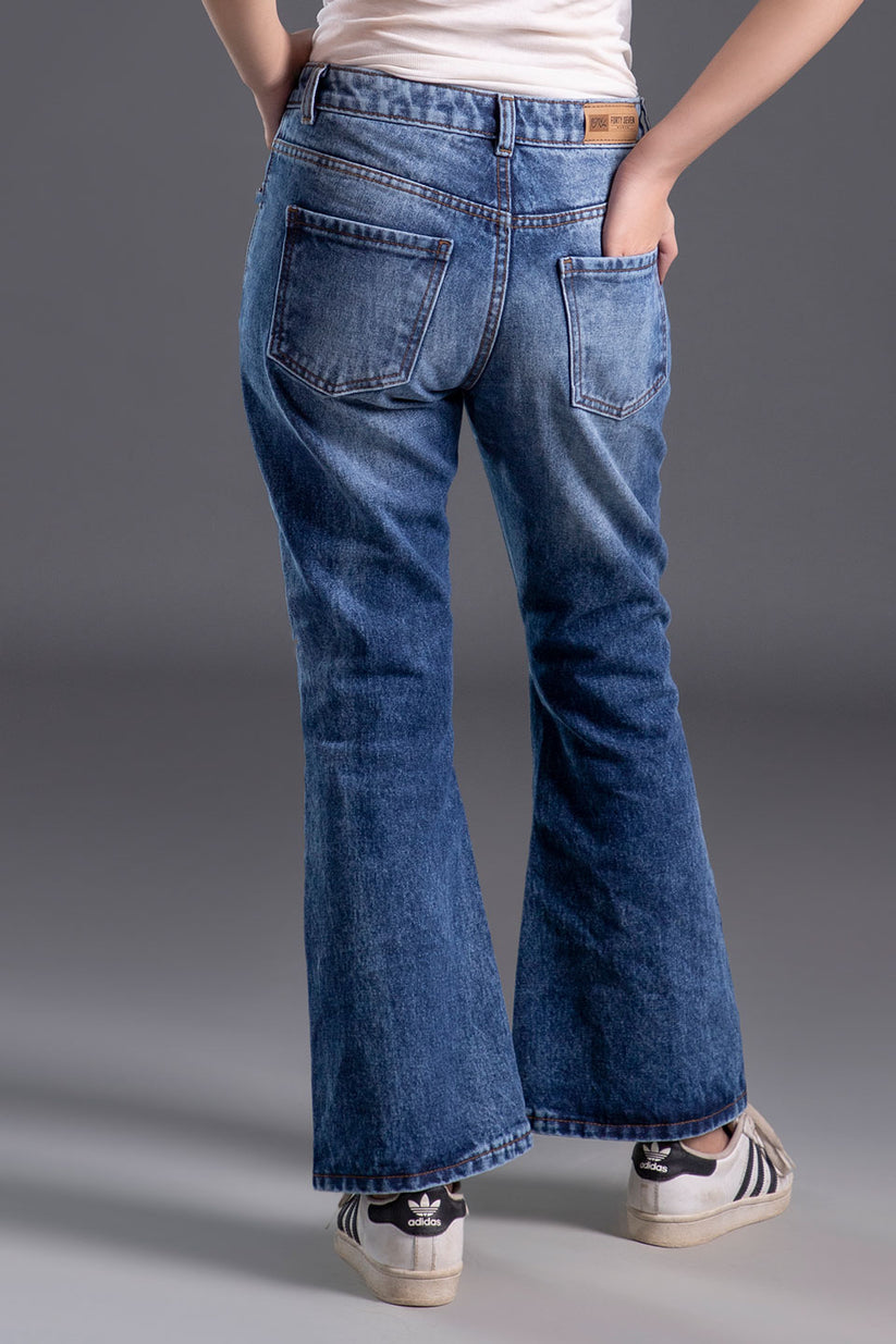 Women's Ripped Bootcut Jeans in Blue