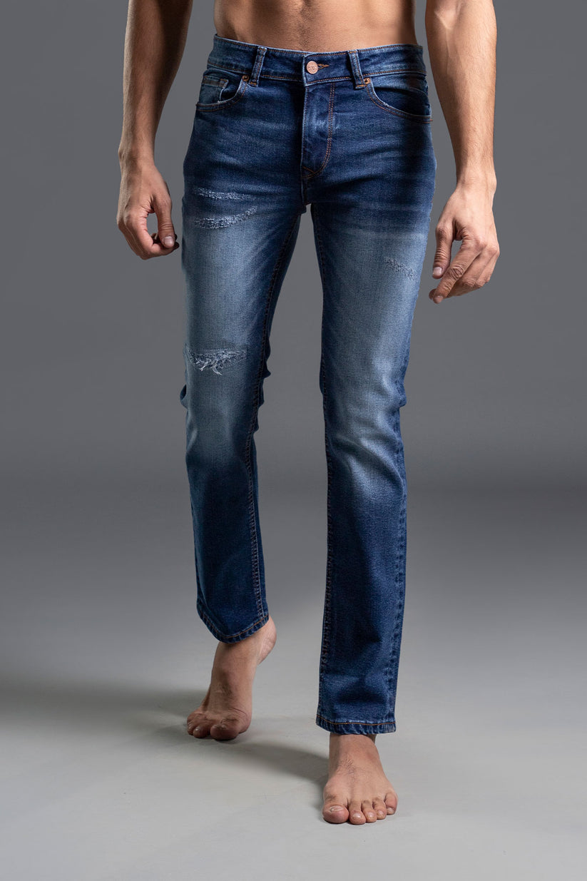 Slim Fit Men's Ripped Jeans in Blue 