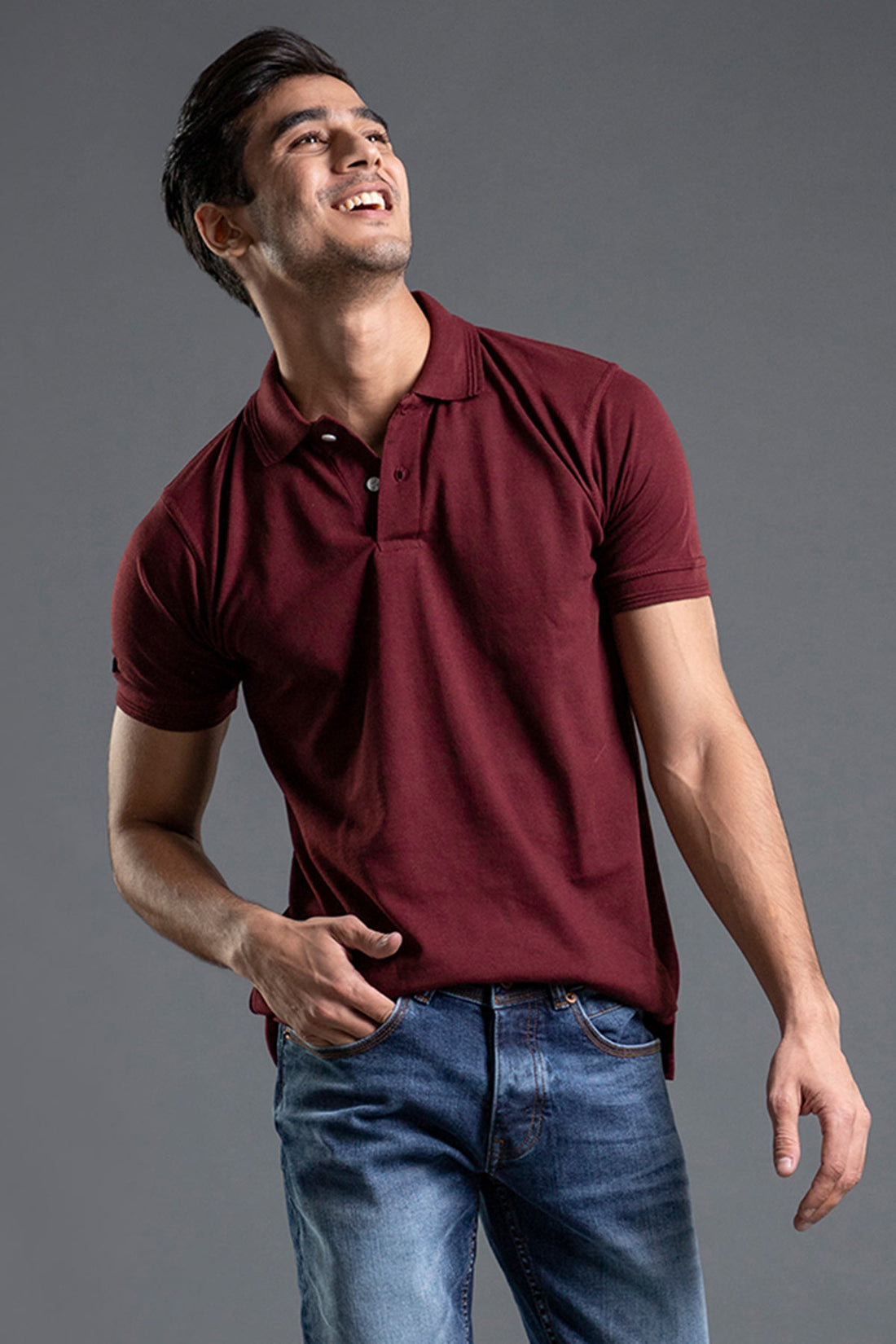 Men's regular fit maroon polo shirt with classic collar