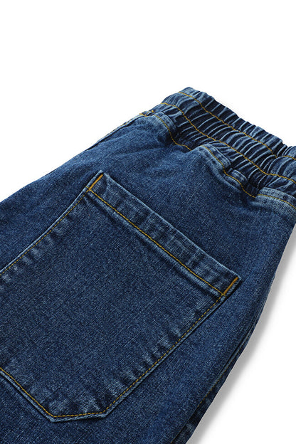 Men's slim fit dark blue jog jeans with tapered leg design