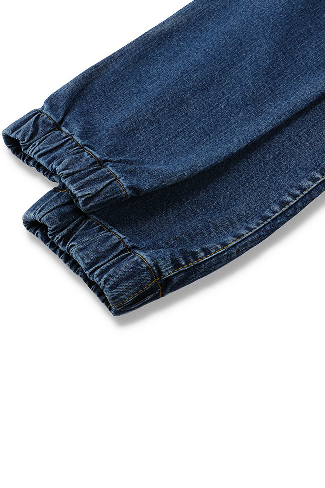 Men's slim fit dark blue jog jeans with tapered leg design