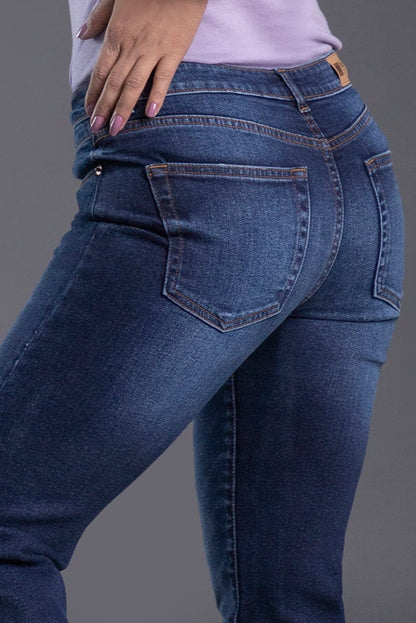 Mid-Waist Women's Slim Fit Jeans in Blue 
