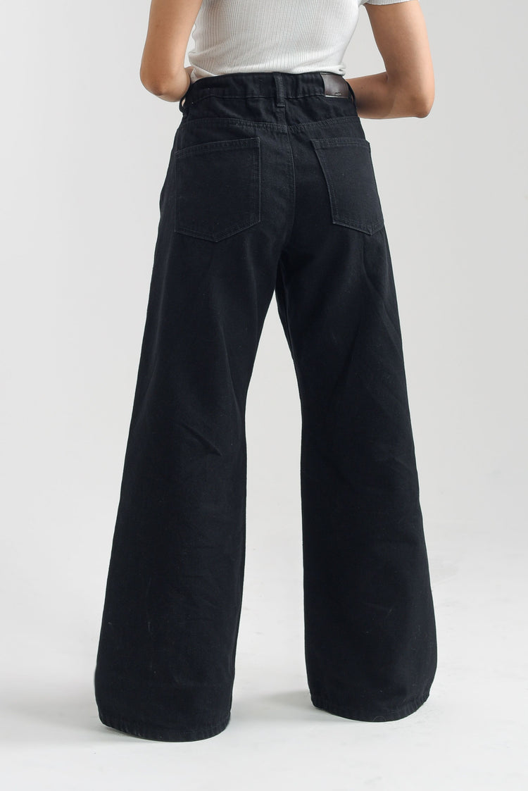 Black Over Dyed Flare Jeans